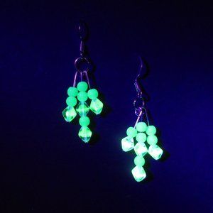 Triple Fringe Czech Uranium glass bead earrings